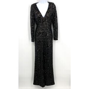 DRESS THE POPULATION Carson Sequin Leopard Jumpsuit XXS Black/Multi NWOT